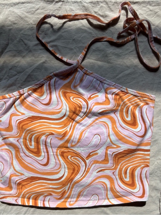 Hollister Tops - Hollister Orange & Pink Swirl Halter Crop Top